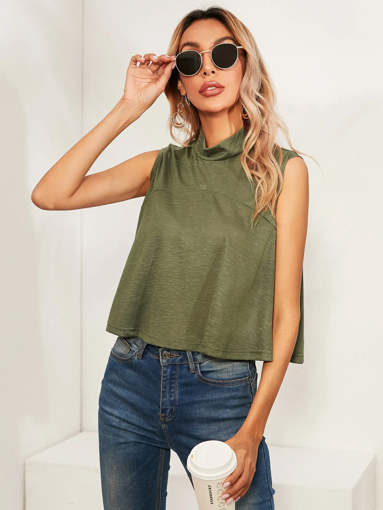 Stock Clearance Sale Online Clearance Sale In Bulk Cheap  Low Price Clearance t Shirts For Sale Women Green Halter Neck t-Shirt
