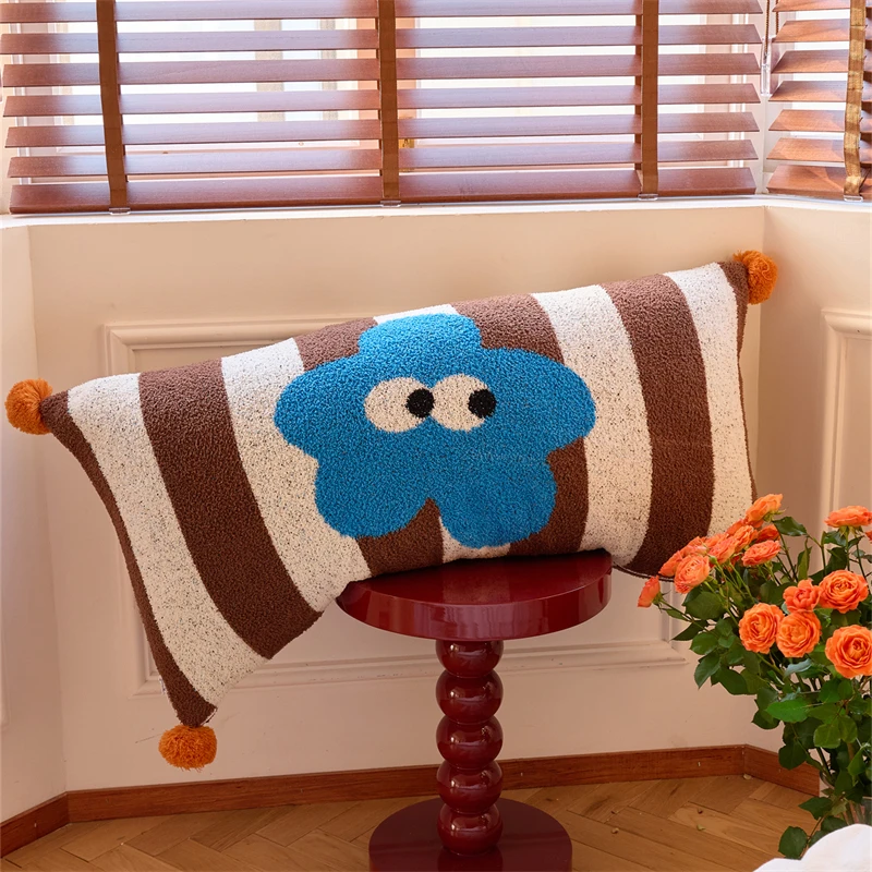 product new arrival polyester  cartoon blue flower vertical stripe jacquard knitted throw blanket  for office  home decoration ld-63