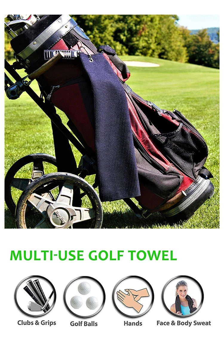 Hot Sale Super Soft Custom Embroidery Logo Printed Triple Fold Cotton Golf Towel