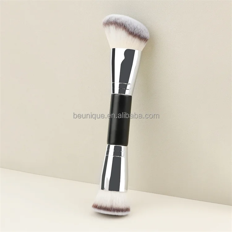 Professional 2 In 1 Single Fluffy Buffing Brush Private Label High Quality Angled Flat Double Ended Head Makeup Foundation Brush