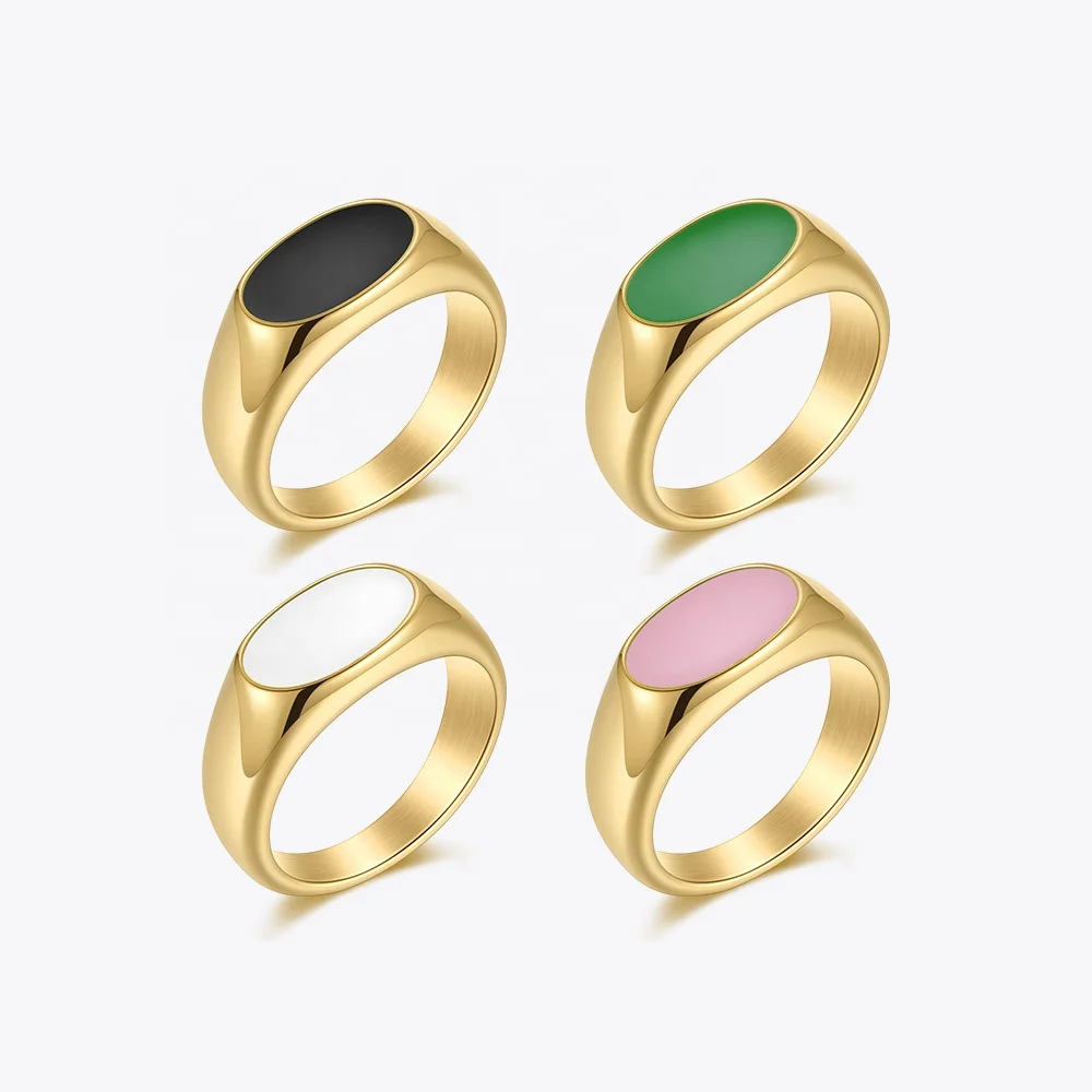 Latest High Quality 18K Gold Plated Stainless Steel Jewelry Oval Color Epoxy Rings Accessories Ring R214126