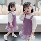 Suit Kids Girls Baby Suit Girls Fishtail Suspender Skirt Kids Puff Sleeve Sweater Two-piece Suit