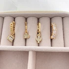 Earrings Small Gold Baguette Zircon White Cz Diamond Hoop Earrings