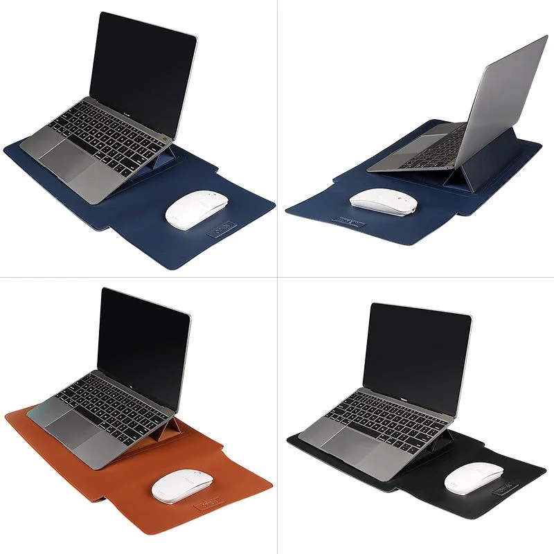 product multifunction slim luxury waterproof pu leather foldable simple shockproof large capacity 13 16 inch laptop stand sleeve case-6