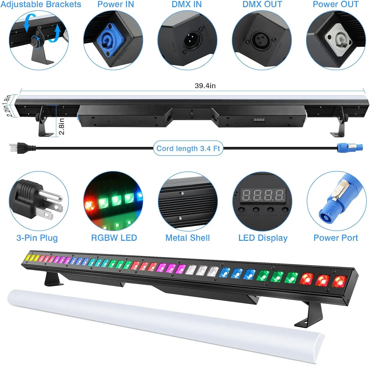 120W RGBW LED Washer Light Bar DMX Stage Light Wedding Church DJ Live Events LED Beam Lamp Atmosphere Light