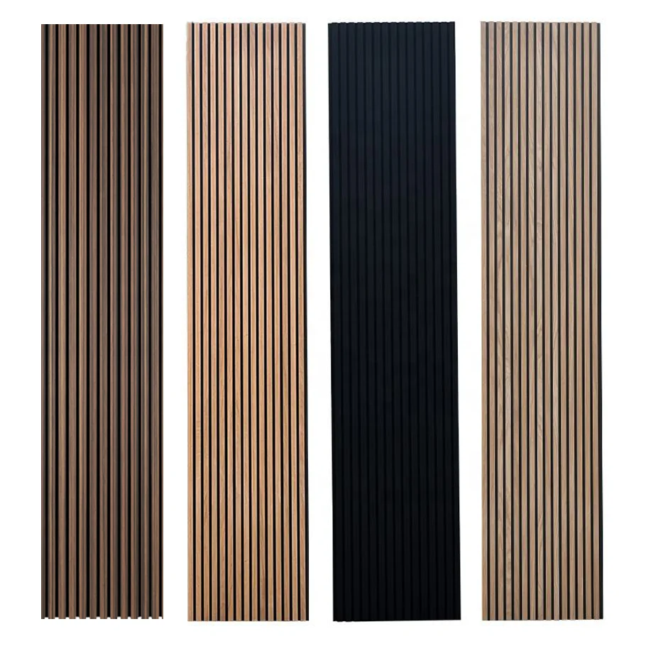 Eco-Friendly Akupanel Sound Proof Padding Wall Slatted Wood Black Acoustic Panel For Hotel