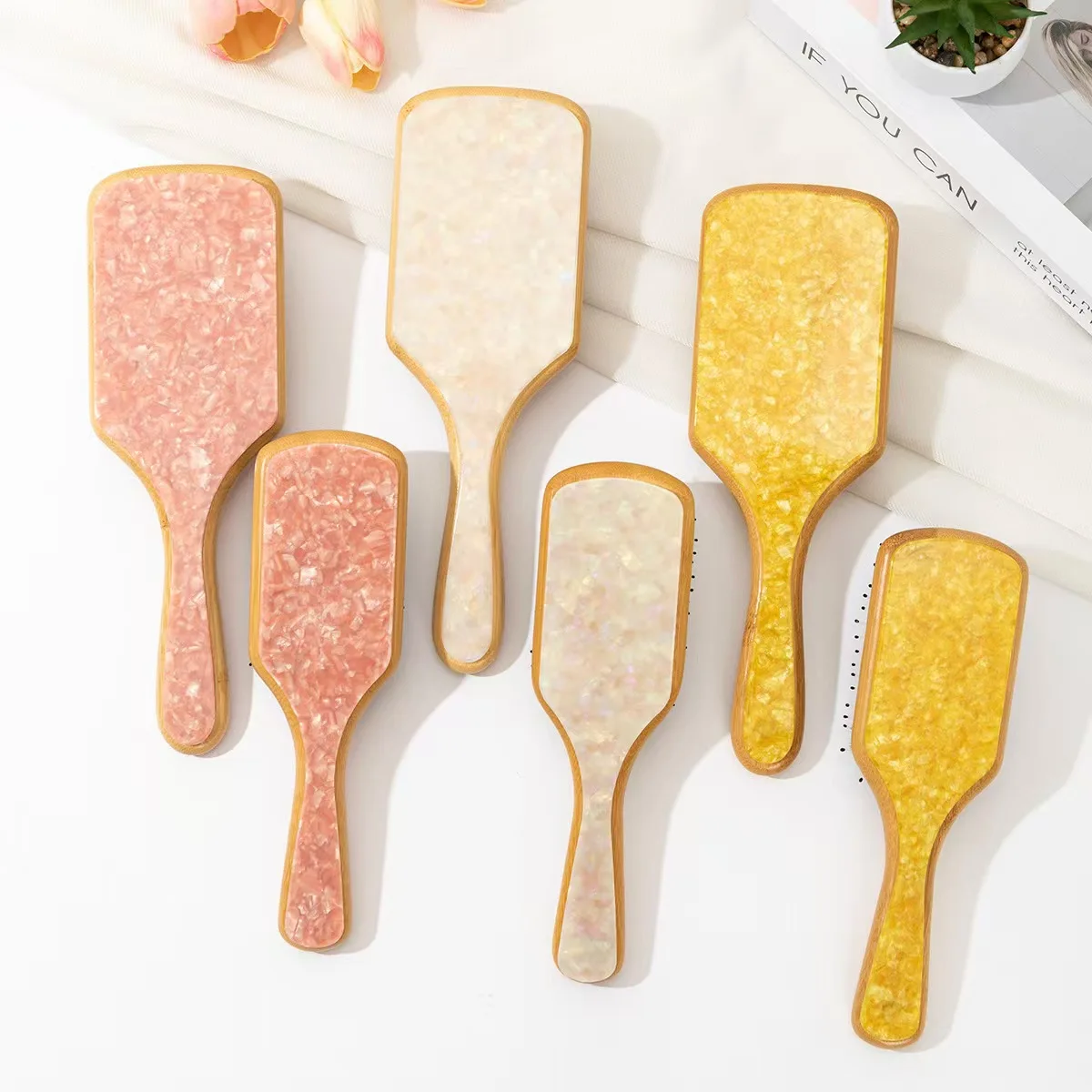 Custom Logo Eco-Friendly Modern Hair Tool Natural Bamboo Air Bag Hair Brush Acetate Bristle Paddle Eco-Friendly Hair Care Comb supplier