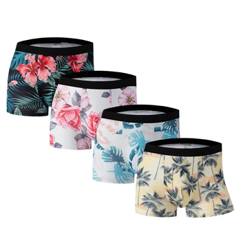 4PCS men's underwear printed ice silk ice comfortable breathable antibacterial sports fashion young men's boxer briefs