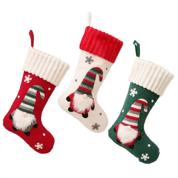 Hot sale led cute red green varied decorative present  fuzzy christmas socks for sale