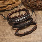 Bracelet New Men's Alloy Leather Bracelet Multi-layer Braided Beaded Bracelet Leather Bracelet Set Jewelry
