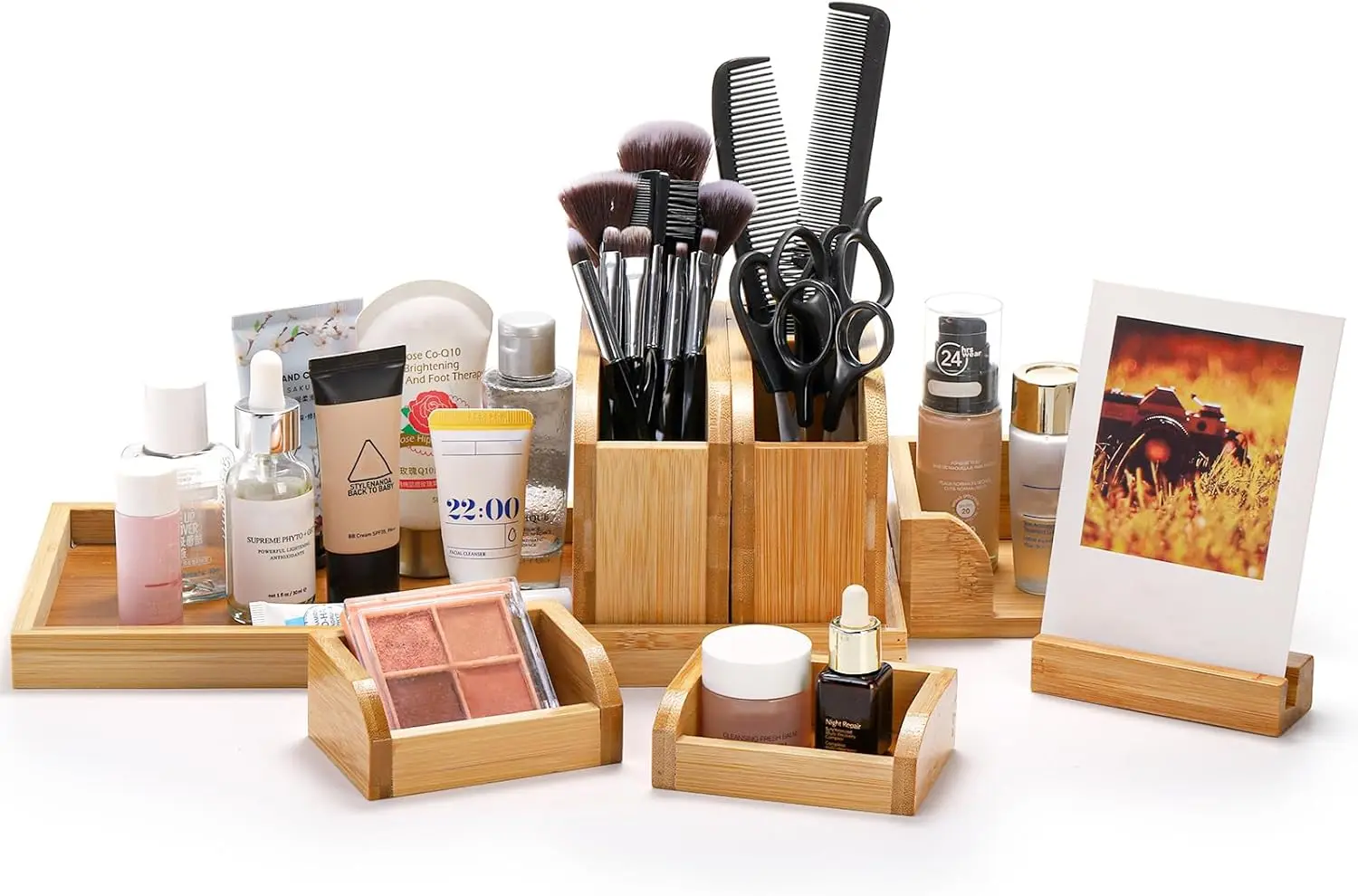 product detachable bamboo desk organizer multifunctional makeup caddy desktop storage for office cosmetic stationery wholesale-4