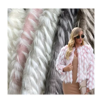 Fancy long pile acrylic plush fabric thick warm lady garment material jacquard multi-colors faux fox fur