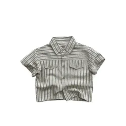 2023 Boys striped short-sleeved shirt summer new girl children's T-shirt children's cotton top