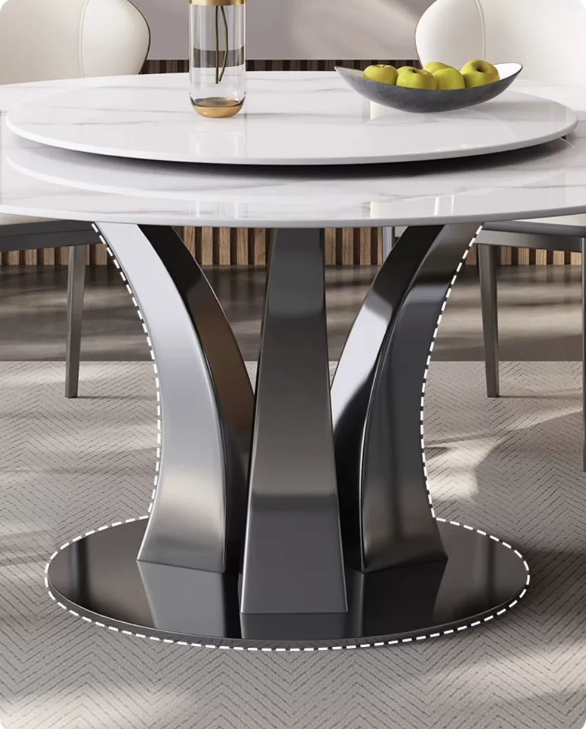 Light Luxury Sintered Stone Dinning Table Set For 6 Modern Simple Italian Restaurant Dining Round Table With Turntable