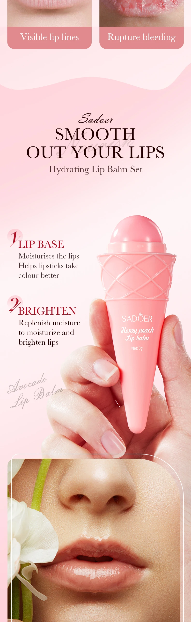 product oem sadoer strawberry vitamin c long lasting chapstick hydrating sunscreen deep repairing moisturizing ice cream lip balm-3