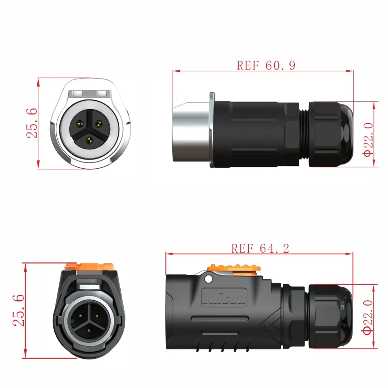 Jnicon High Performance Pa66 Plastic Ip67 Metal Panel Mount Socket