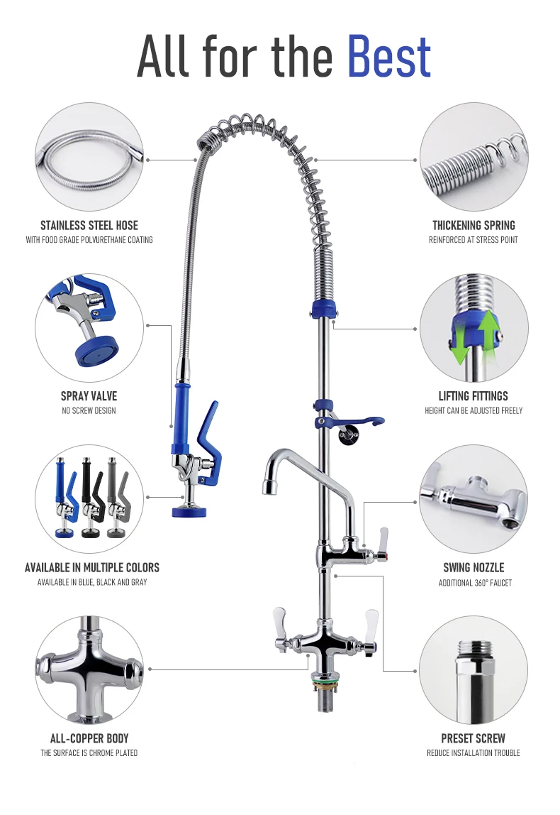 Industrial Commercial Kitchen Faucets Taps for Commercial Restaurant Dishwasher Faucet Wall Mounted Pre-rinse Sink Faucet supplier