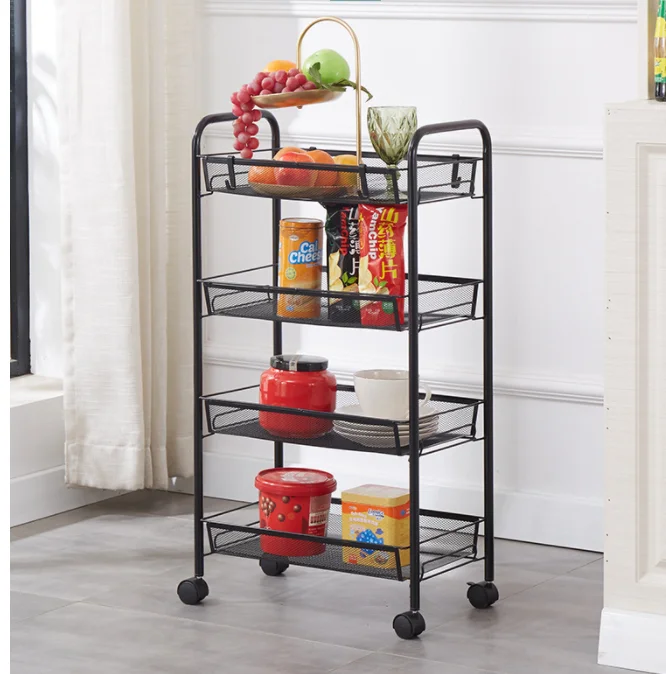 3 Tier Foldable Metal Rolling Cart Metal Trays Utility Cart With Handle