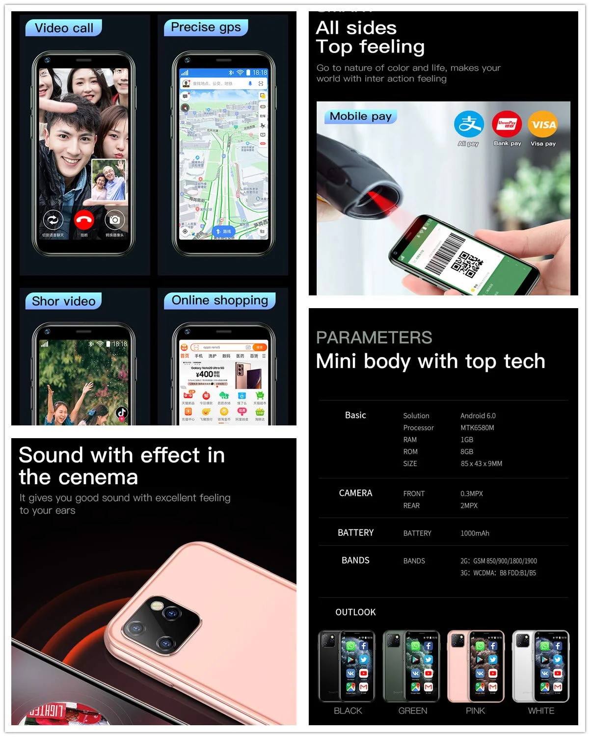 Мини-смартфон с сенсорным экраном 2,5 дюйма, 1 Гб + 8 Гб, Android 6,0,  очень маленький мобильный телефон| Alibaba.com