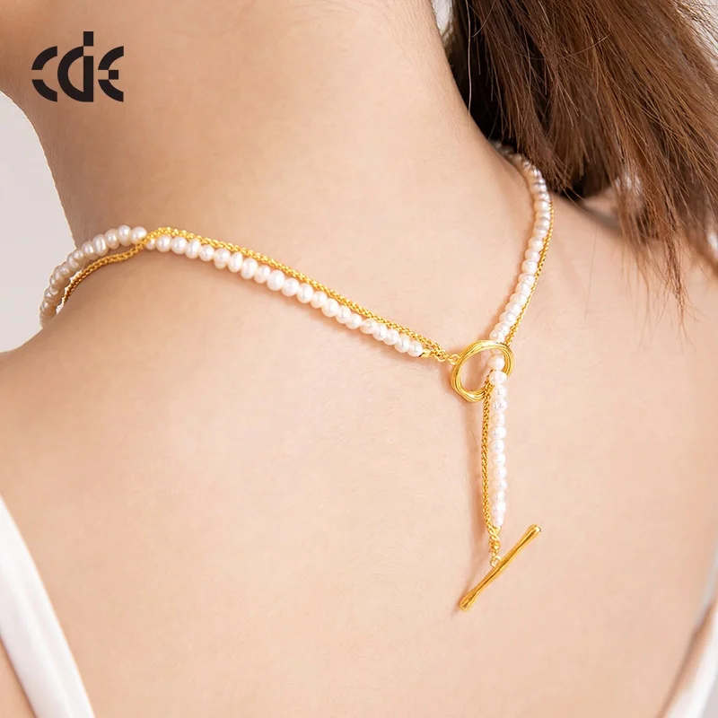 CDE N1992 Fashion Alloy Copper Jewelry Double Layer Chain Wholesale Pearl Chain Minimalist Women Choker Necklace