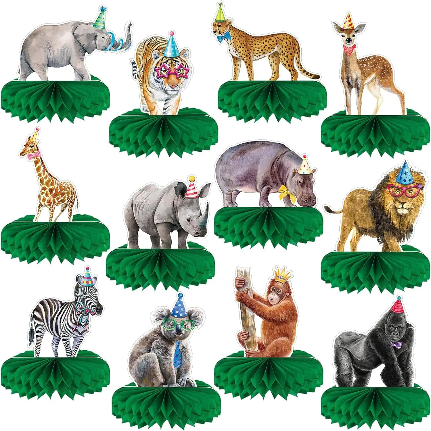 12 Pcs Jungle Animals Honeycomb Centerpieces Safari Jungle Themed Birthday Party Supplies Wild Animals Jungle Party Decorations