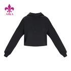 Oem Black Hoodie Crop Hoodies French Terry OEM Logo Printing Crop Plain Drawstring Black Hoodie For Women