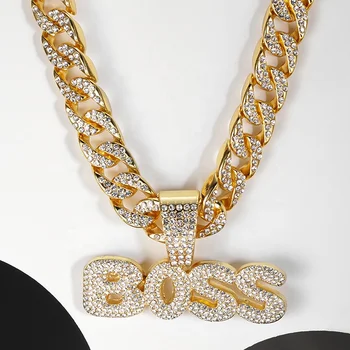 Hiphop Jewelry Gifts Gold And Silver Unisex Cuban Necklace Boss Pendant Punk Full Diamond Necklace