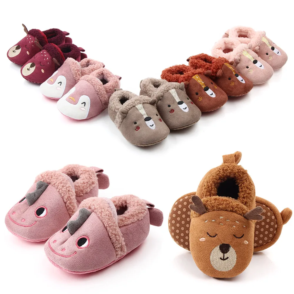 Baby Boys Girls Soft Plush Slippers Animal Boots Toddler Infant Crib Shoes Winter House Shoes details