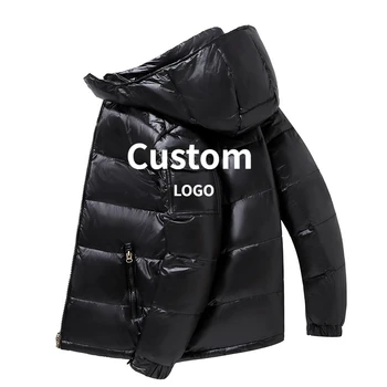 Winter Down Jacket Men Body Fit Outdoor Korean Thickened Hooded Custom Logo Shiny Padded Down Puffer Jacket