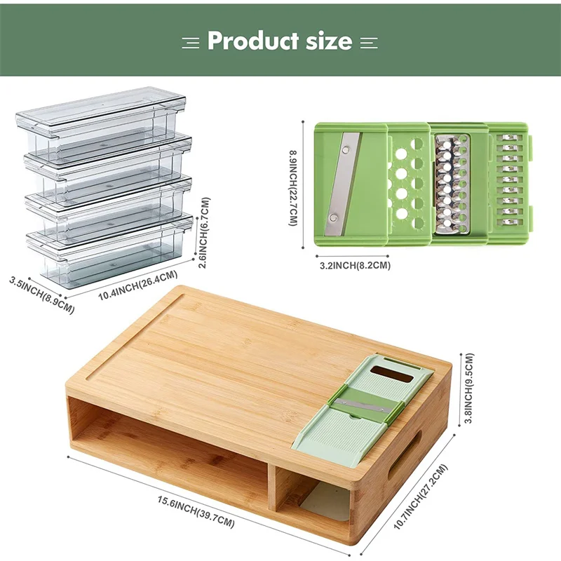 Custom Eco Friendly Rectangle Bamboo Wood Chopping Block Bamboo Cutting Board With 4 Containers