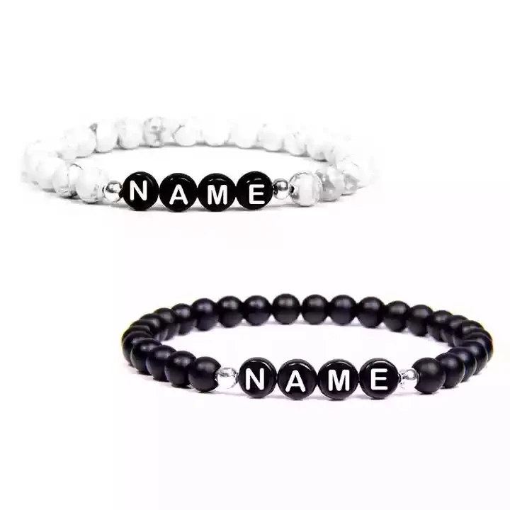 Fashion jewelry Custom matching Blank Bar His And Hers Name Brand Engraved Magnetic Clasp Couple Bracelet With Metal Charm