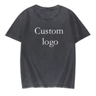 Men Preppy Style Custom Manufacturer Cheap Price Short Sleeve Black Grey Men Blank Acid Washed T Shirt