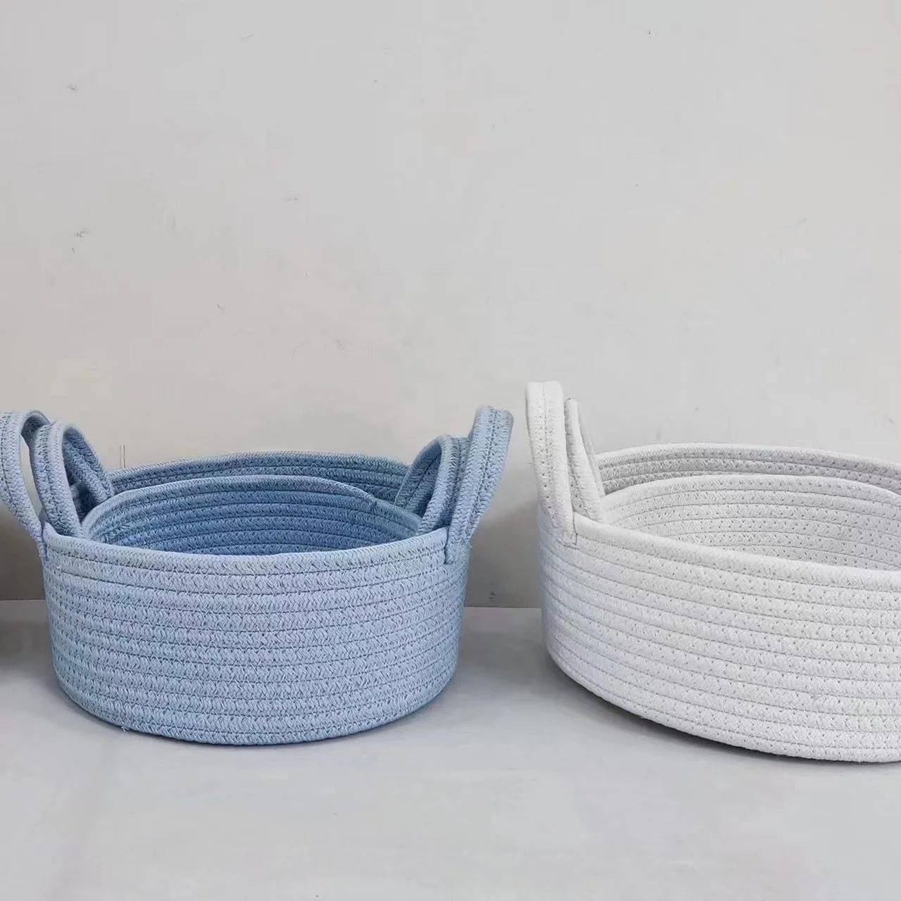 Wholesale Cute Woven Cotton Rope Basket Kids With Tassel For The Baby Laundry Basket Cotton Storage Basket
