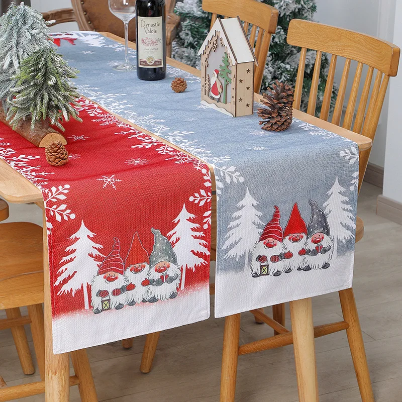 Christmas Gift Linen Cotton Elk Snowman Table Runner Merry Xmas Decor For Home or Hotel Ornament Natal Noel Party Table Cover