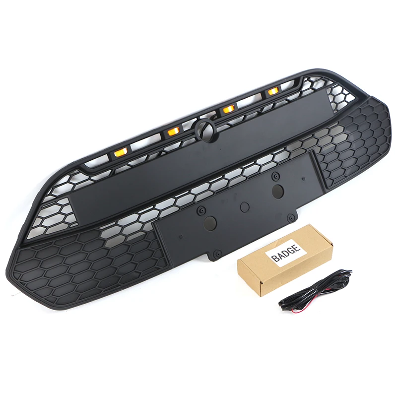 product 2012 2018 other accessories black abs car front grille with led light fits for ford transit connect wagon euro-59