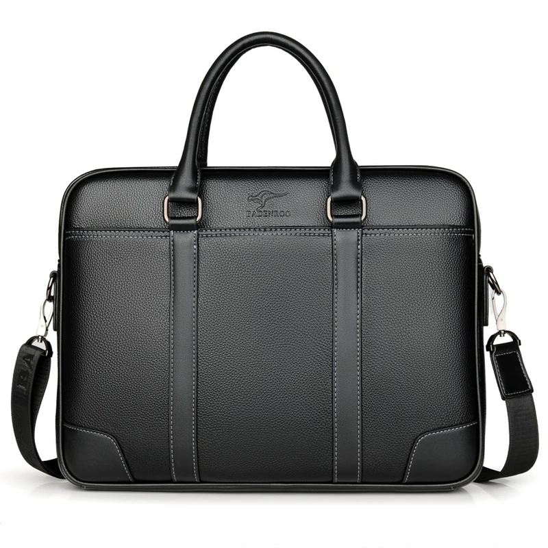 Black Custom Slim Executive Travel Bag Handbag Men's PU Leather Business Laptop Briefcase
