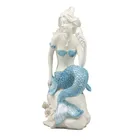 Ocean Shell Fantasy Ocean Goddess Mermaid With Blue Tail Holding Conch Shell Decorative Statue 8"Tall