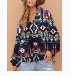 Wholesale High Quality Aztec Sherpa Pullover Fleece Half Zip Sweater