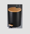 Bin 5 Liters Bamboo Thin Lid Body Powder Coating Round Stainless Steel With Bamboo Pedal Trash Bin For Indoor