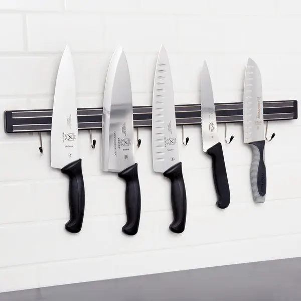 Commercial kitchen cutlery storage wall mounted knife block rack black plastic magnetic knife holder