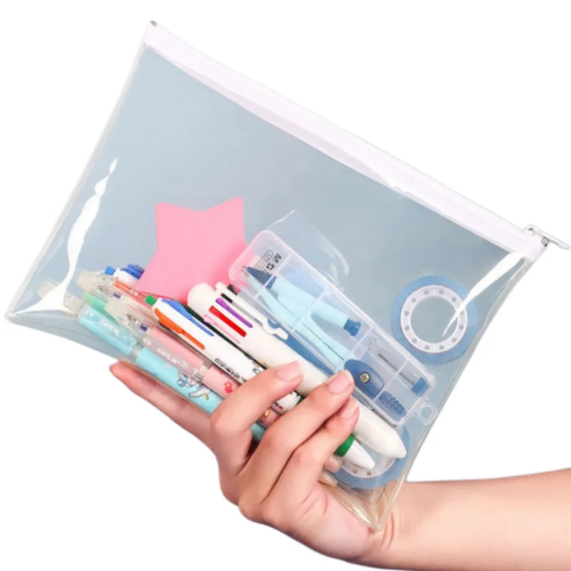 Customizable document waterproof storage zipper file bag clear pvc cosmetic bag pencil bag for Office School Home Travel