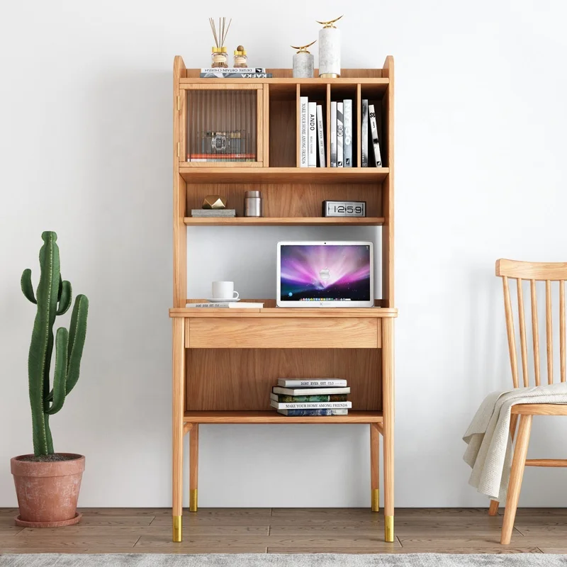 Modern Study Room Furniture I-Shaped High Feet Design Storage Wood Computer Desks