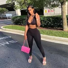 Summer Clothes Summer Sexy Casual Solid Color Outfit Clothes Deep V Tight Women 2 Piece Pants Set