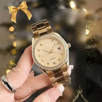 High Quality Golden Luxury Calendar Quartz Diamond Men Watch With Calendar Date Custom Logo Stainless Steel Wrist Watches