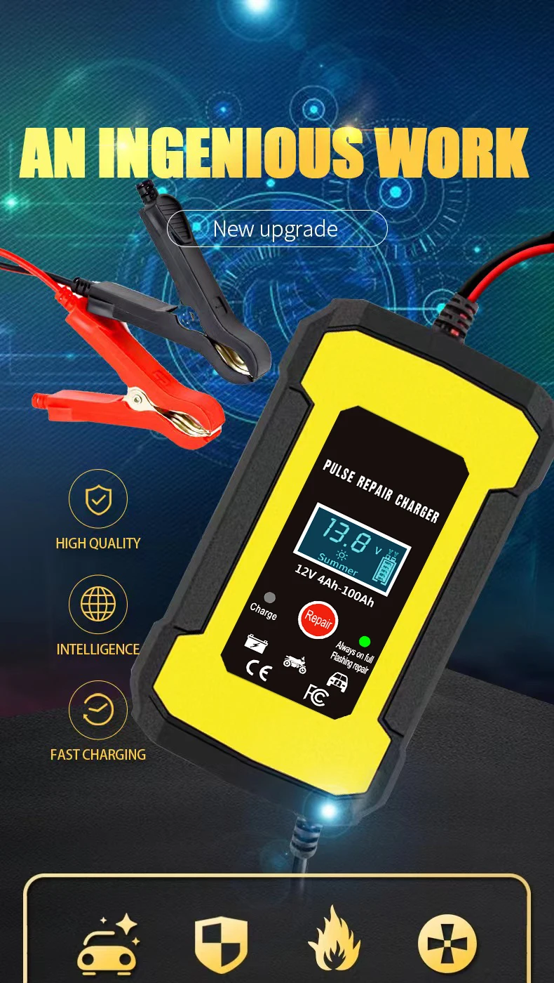 Factory price 12V battery charger 12V 6A automatic pulse repair lead acid gel agm vrla Universal motorcycle car battery charger