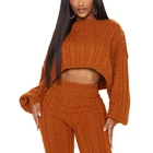 Long Set 2 Piece O-neck Loose Long Sleeve Pullover Multi Color Sweater Casual Women Ladies Cable Knit Sweater Set