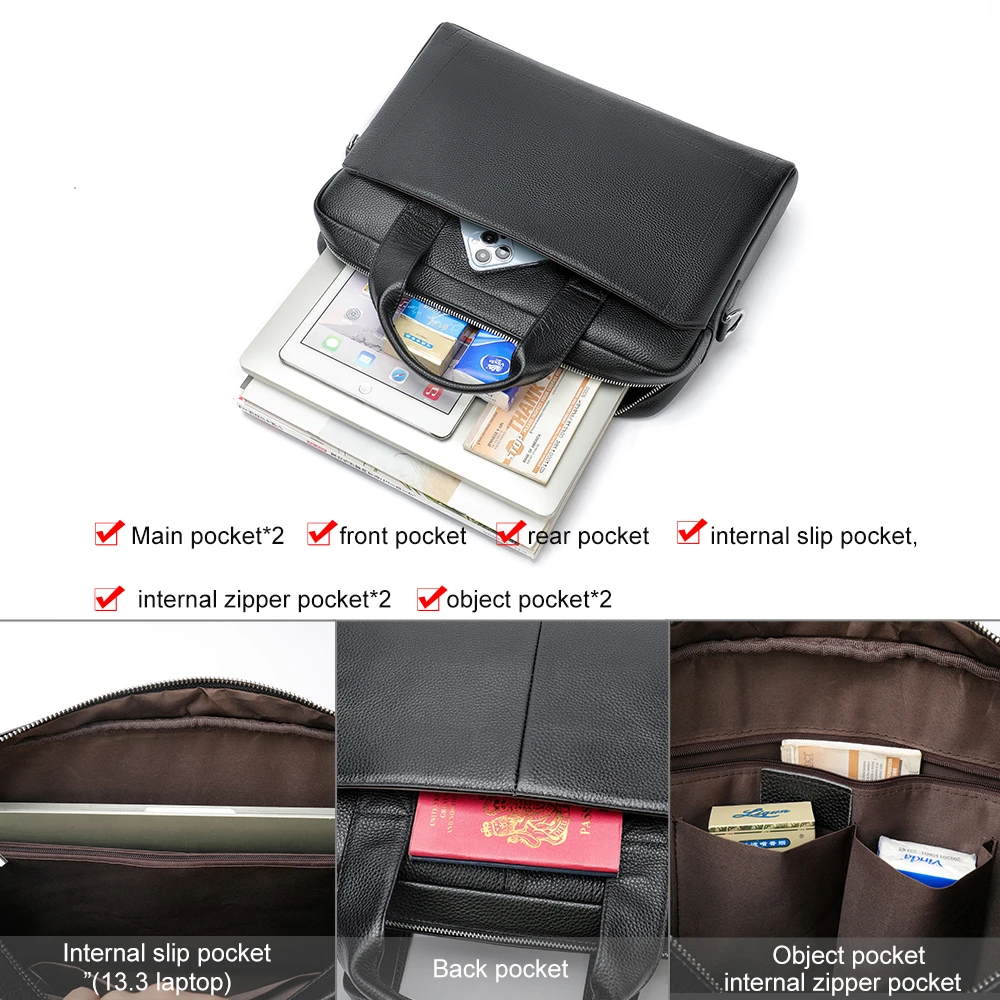 Genuine Leather Retro Leisure Lightweight Briefcase Foe Men Business Handbag Laptop Bag Single Shoulder Cross Bag