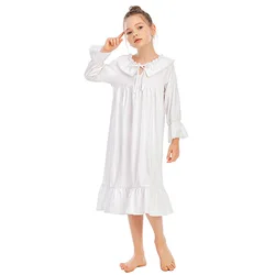 S19 2022 spring new arrival  lounge wear Sleepwear Girls  Cotton Fabric Pleated Kid Pajamas Luxury Winter Girl Night Dress