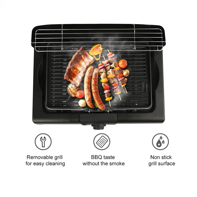 INDOOR GRILL GRIDDLE Smokeless BBQ Portable Electric POWER Black Non Stick 1700 