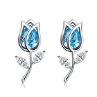 Rose Earrings Earring Hot Selling Blue Rose Shape Austrian Crystal Stud Earrings For Women Jewelry